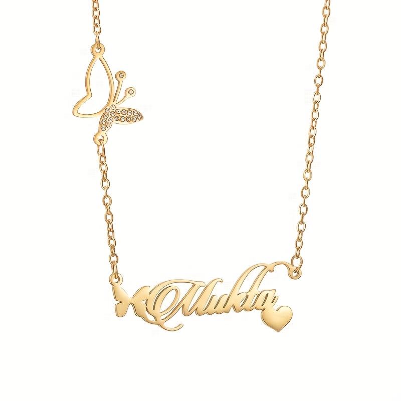 Premium Gemstone Inlay Butterfly Letter Necklace, Unique Gift